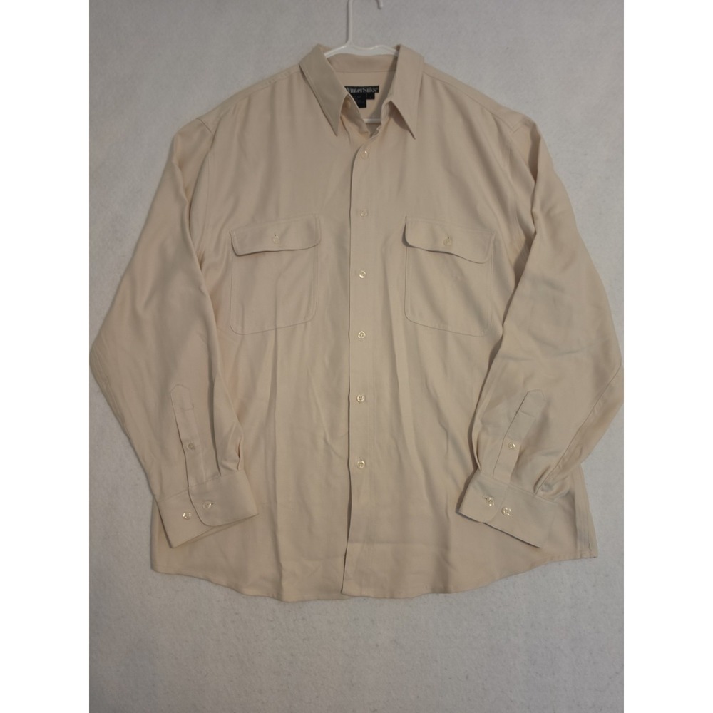 Vintage 90s WinterSilks Silk Button Shirt Large Beige/Cream Long Sleeve Men